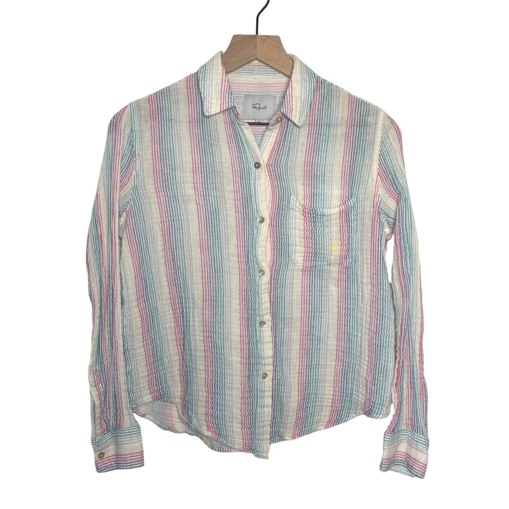 Rails Ellis Iris Stripe Button Down Rainbow Stripes XS